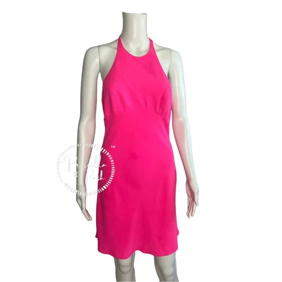 Amanda Uprichard Canaria Dress Pink Lacquer Hot Pink High Neck Halter Cocktail