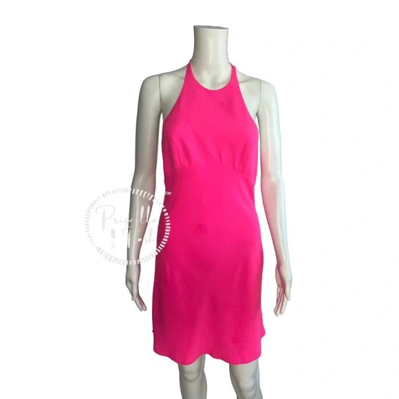 Amanda Uprichard Canaria Dress Pink Lacquer Hot Pink High Neck Halter Cocktail