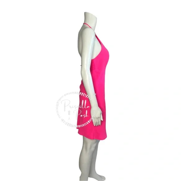 Amanda Uprichard Canaria Dress Pink Lacquer Hot Pink High Neck Halter Cocktail