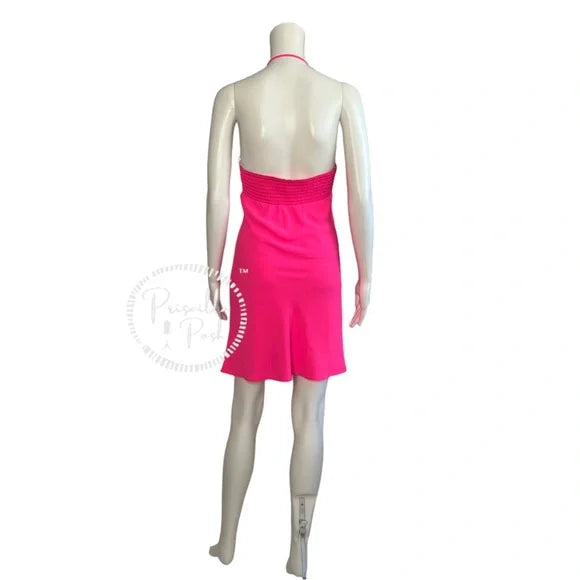 Amanda Uprichard Canaria Dress Pink Lacquer Hot Pink High Neck Halter Cocktail