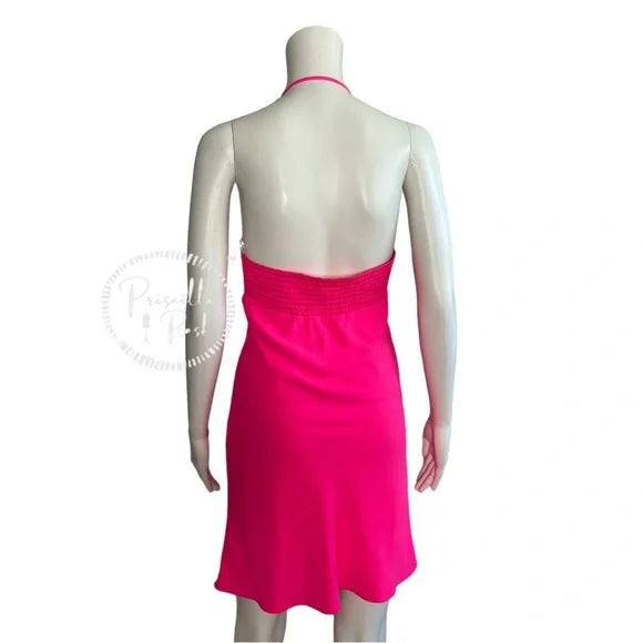 Amanda Uprichard Canaria Dress Pink Lacquer Hot Pink High Neck Halter Cocktail