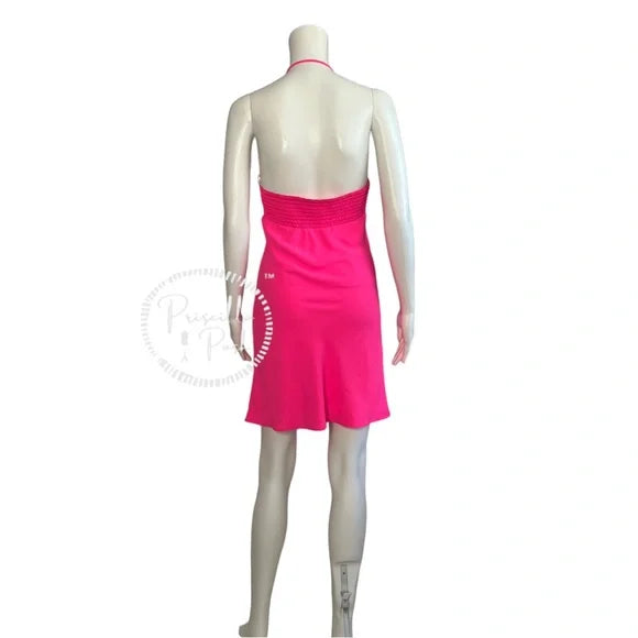 Amanda Uprichard Canaria Dress Pink Lacquer Hot Pink High Neck Halter Cocktail