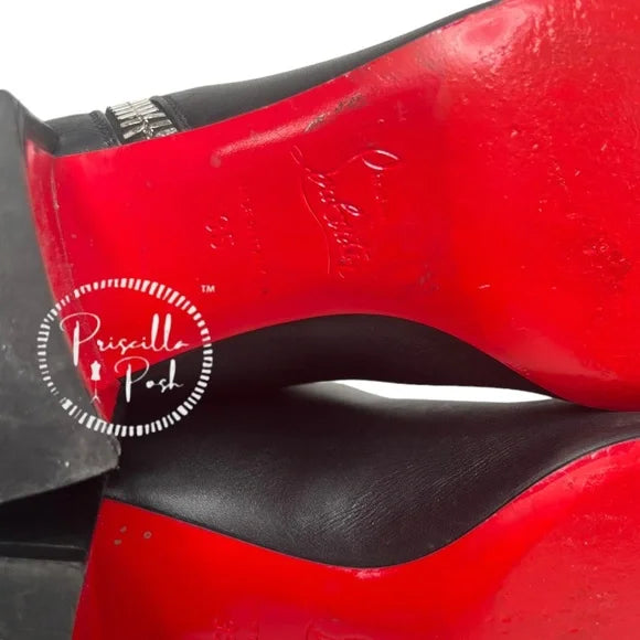 Christian Louboutin Ziptotal Calfskin Red Sole Booties Black leather Block Heel