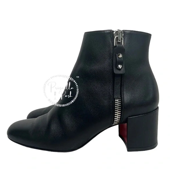 Christian Louboutin Ziptotal Calfskin Red Sole Booties Black leather Block Heel