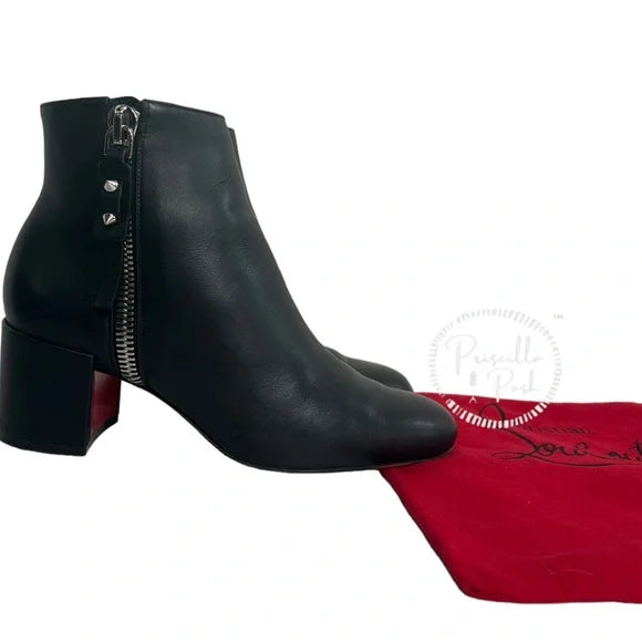 Christian Louboutin Ziptotal Calfskin Red Sole Booties Black leather Block Heel