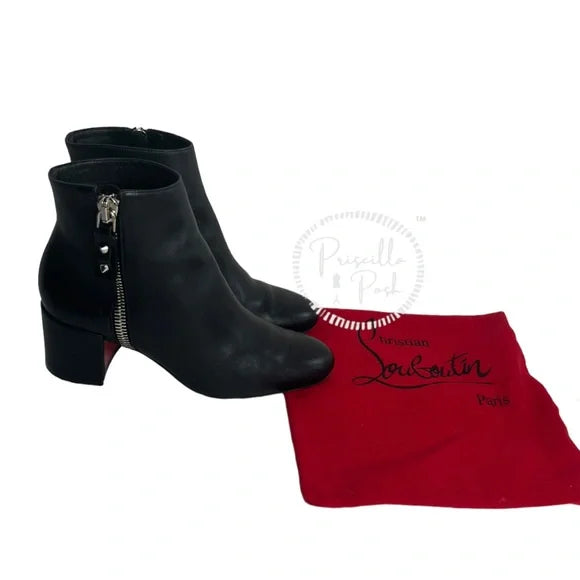 Christian Louboutin Ziptotal Calfskin Red Sole Booties Black leather Block Heel