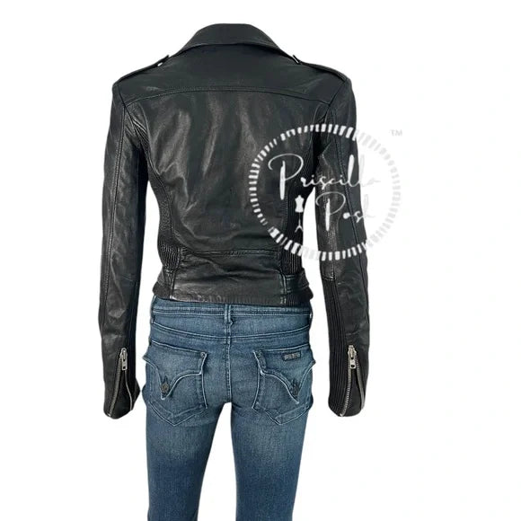 IRO Evana Black Leather Moto Jacket Motorcycle Double zipper 36