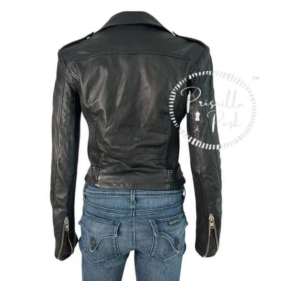 IRO Evana Black Leather Moto Jacket Motorcycle Double zipper 36