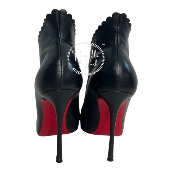 Christian Louboutin Deguise 100 Scalloped Leather Peep-toe Booties In Black 39