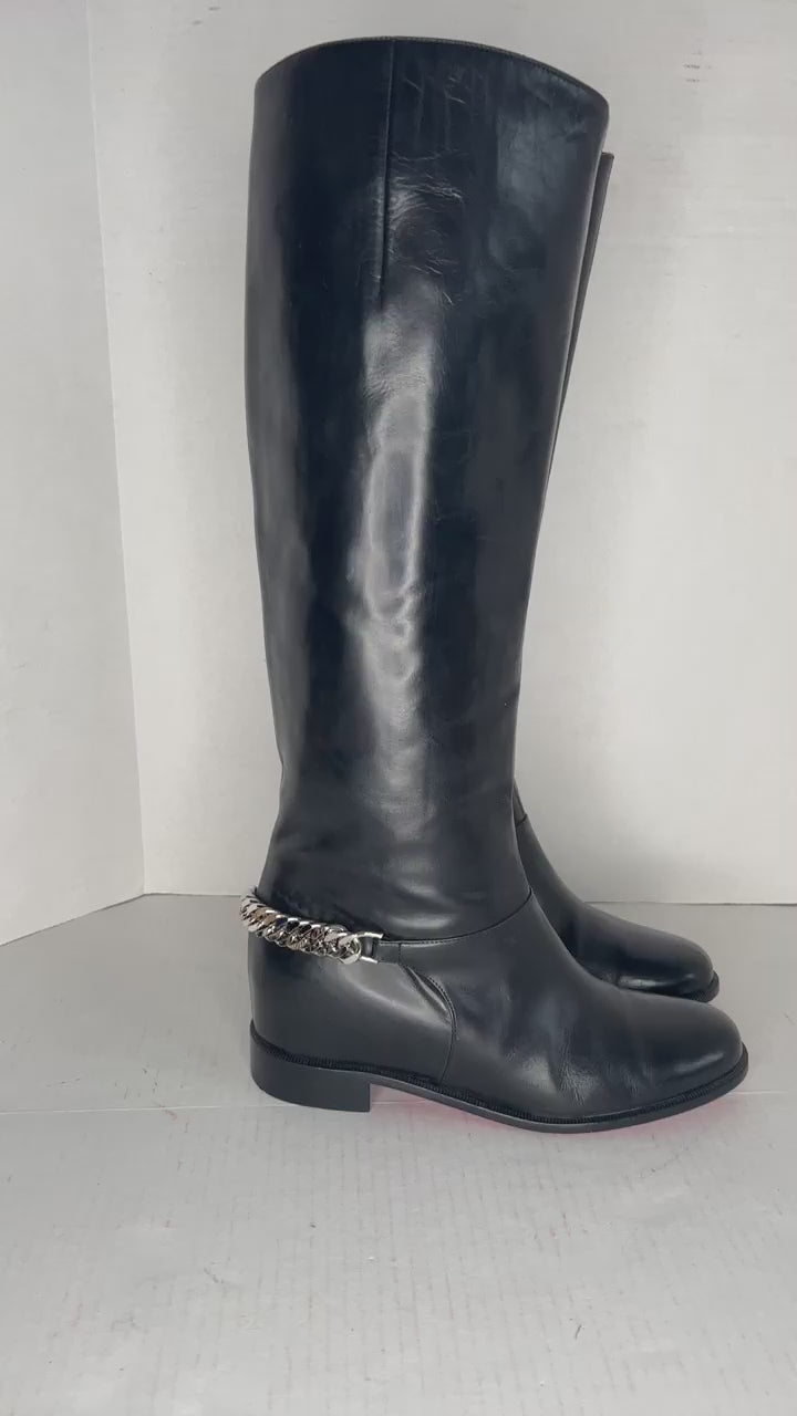 Christian Louboutin Black Patent Leather Egoutina Flat Boots Size