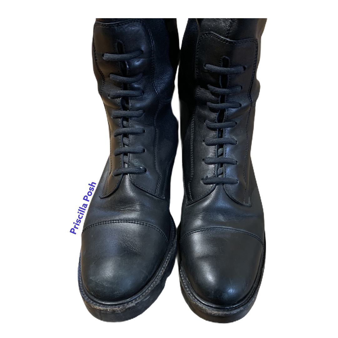 Gucci Tall Black Leather Lace-up Combat Boots