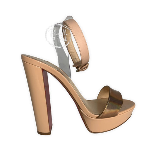 Christian Louboutin Cherry 140mm Nude Sandals Platform Ankle Strap Block Heel