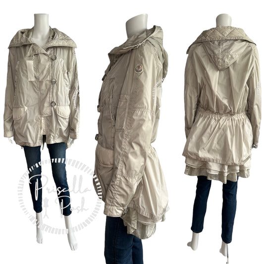 Moncler Women's Grey Sora Parka Long Jacket Parka Peplum Size 1