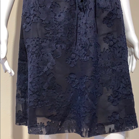 Tory Burch Navy Silk Lace Appliqué Ruffle Dress 6