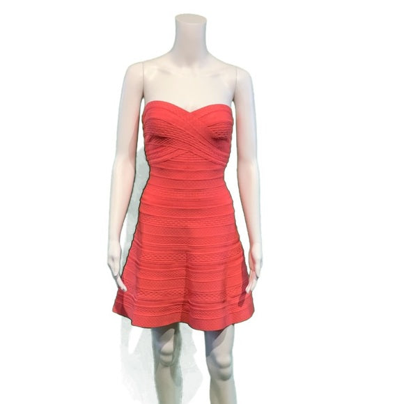 Hervé Leger Coral Akari Bandage Cocktail Dress