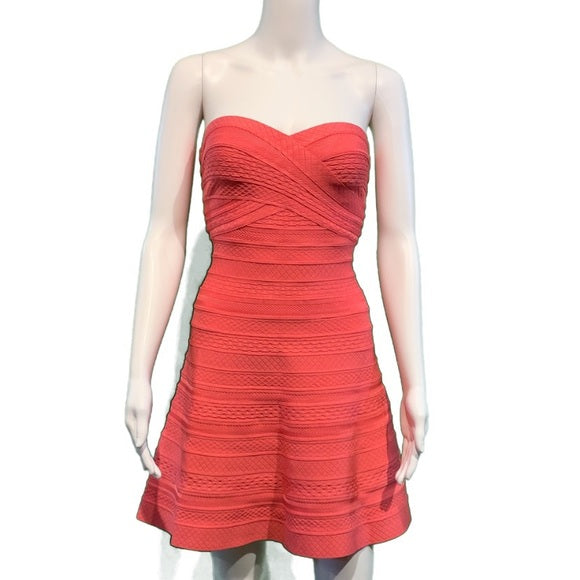 Hervé Leger Coral Akari Bandage Cocktail Dress