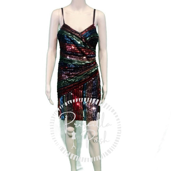 NWT Parker Rainbow Emmaline Sequin Mini Wrap Dress