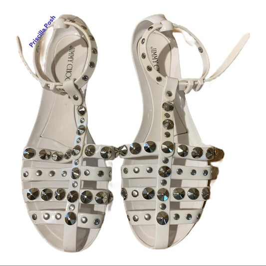 Jimmy Choo White Jelly Silver Studded Sandals EUC