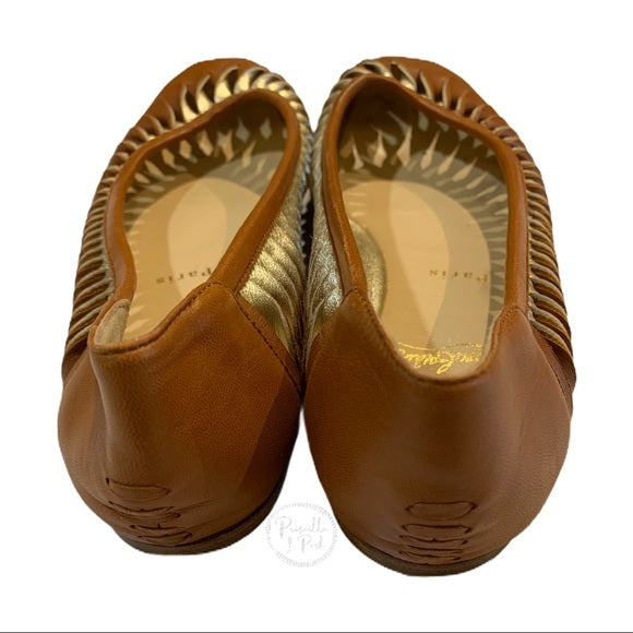 Christian Louboutin Leather Tan Gold Cutout Flats