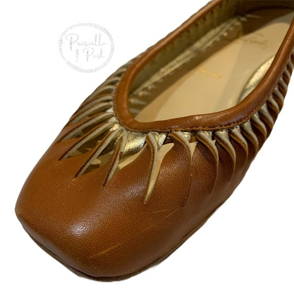 Christian Louboutin Leather Tan Gold Cutout Flats