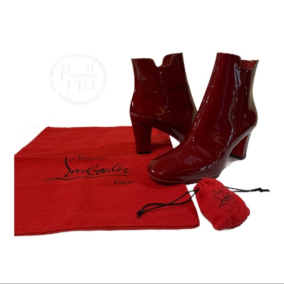 Christian Louboutin Red Patent Leather Ankle Boots