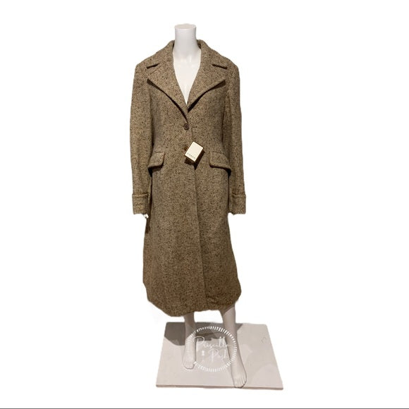 NWT COACH Wool Single Breasted Long Peacoat Brown