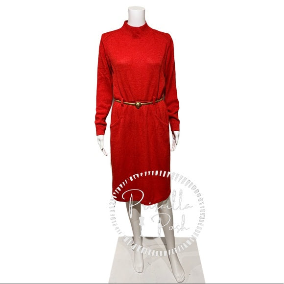 St. John Red Long-sleeve Sweater Dress Vintage
