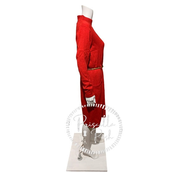St. John Red Long-sleeve Sweater Dress Vintage
