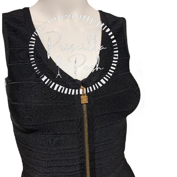 Hervé Leger Black Kendra Gold Zipper Bandage Dress