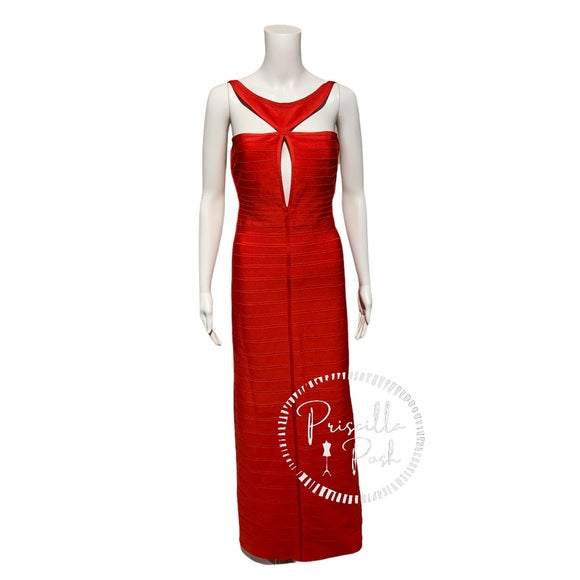 Herve Leger “Lola” Bandage Gown Coral Poppy Red