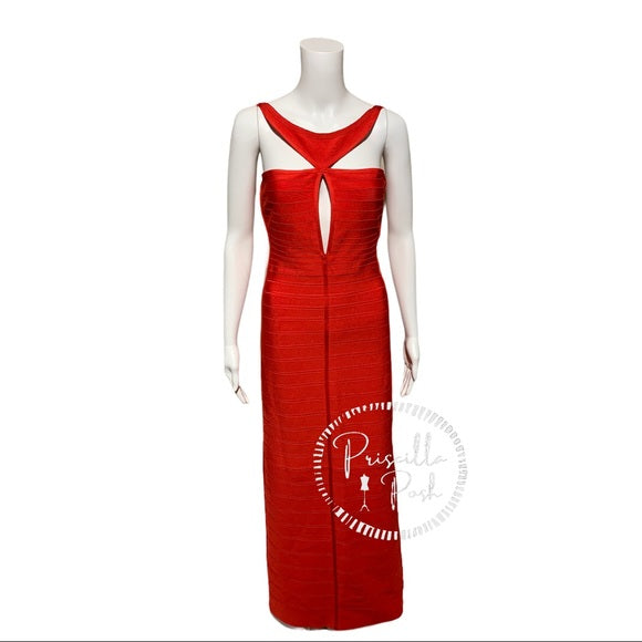 Herve Leger “Lola” Bandage Gown Coral Poppy Red