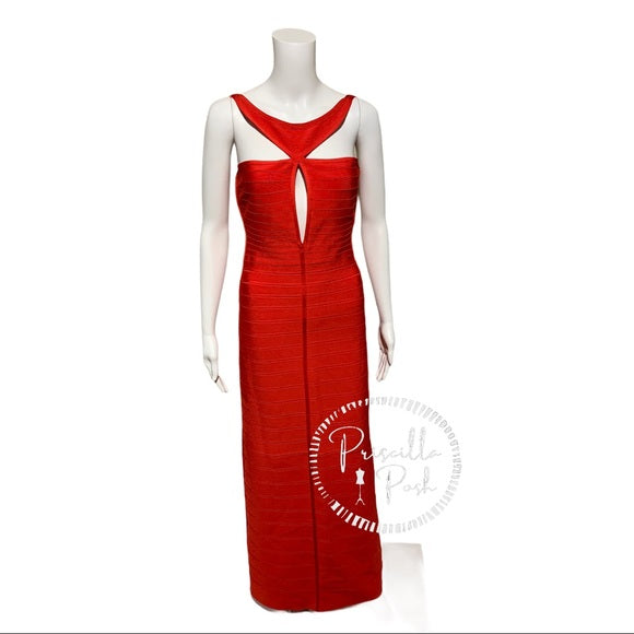 Herve Leger “Lola” Bandage Gown Coral Poppy Red