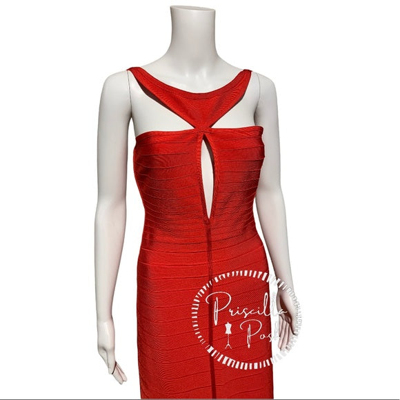 Herve Leger “Lola” Bandage Gown Coral Poppy Red