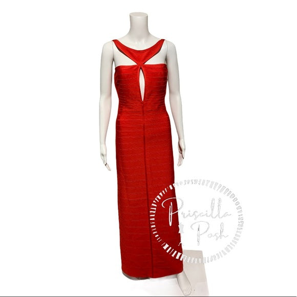 Herve Leger “Lola” Bandage Gown Coral Poppy Red