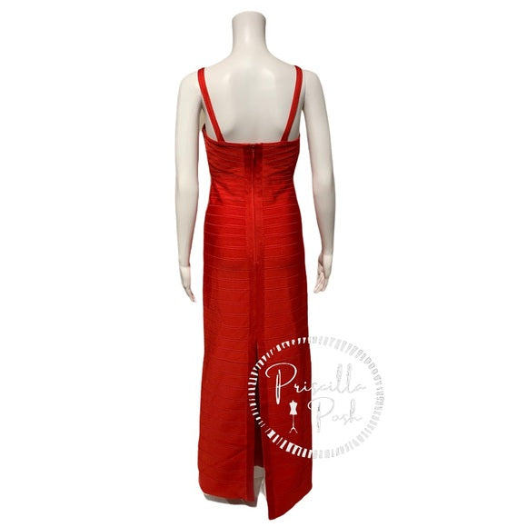 Herve Leger “Lola” Bandage Gown Coral Poppy Red