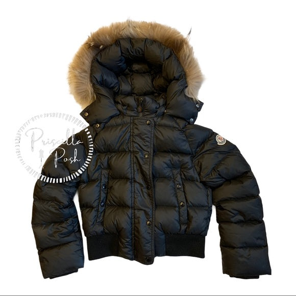 Moncler Kids Unisex Black Down Puffer Fur Trim