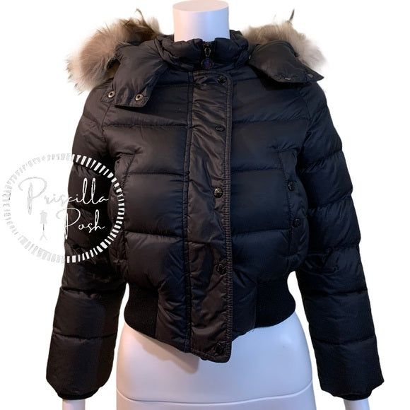 Moncler Kids Unisex Black Down Puffer Fur Trim