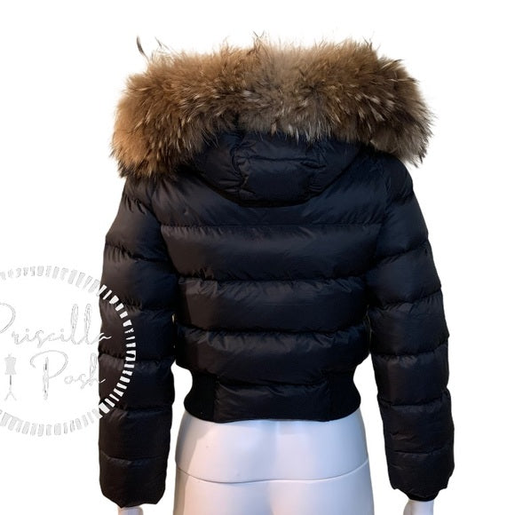 Moncler Kids Unisex Black Down Puffer Fur Trim