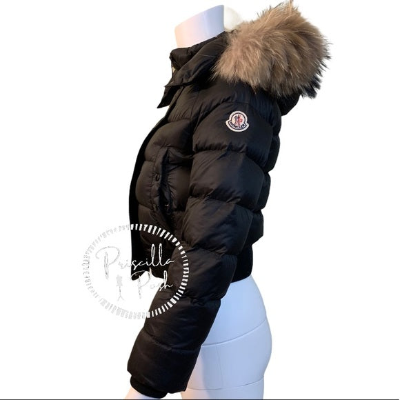 Moncler Kids Unisex Black Down Puffer Fur Trim