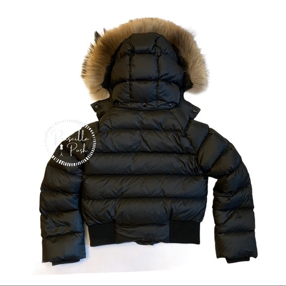 Moncler Kids Unisex Black Down Puffer Fur Trim