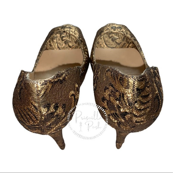 NEW Louboutin Bronze Lady Peep 150 Brocade Pump