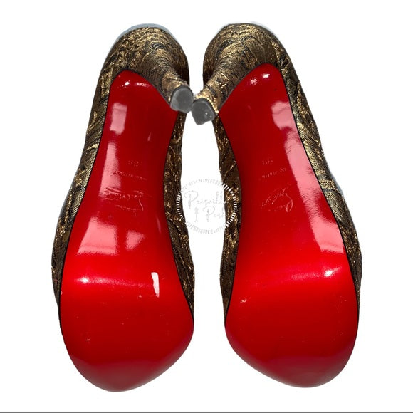 NEW Louboutin Bronze Lady Peep 150 Brocade Pump