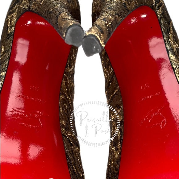 NEW Louboutin Bronze Lady Peep 150 Brocade Pump