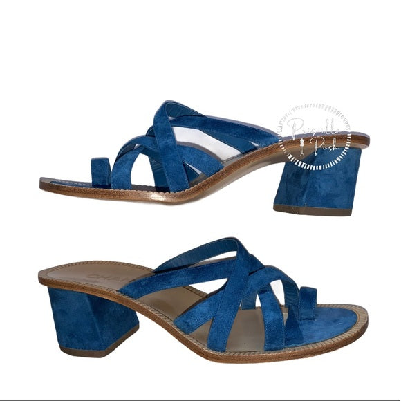 Chanel Medusa Blue Suede Block Heel Sandal Slide