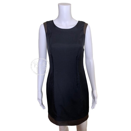 Rag & Bone Black Sleeveless Silk Dress with Leather Trim