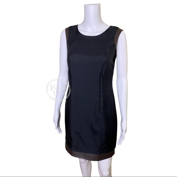 Rag & Bone Black Sleeveless Silk Dress with Leather Trim