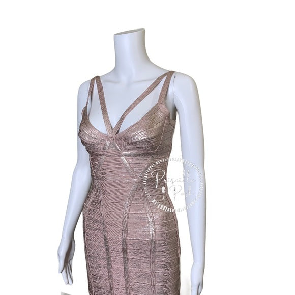 Herve Leger Zhenya cutout metallic bandage gown