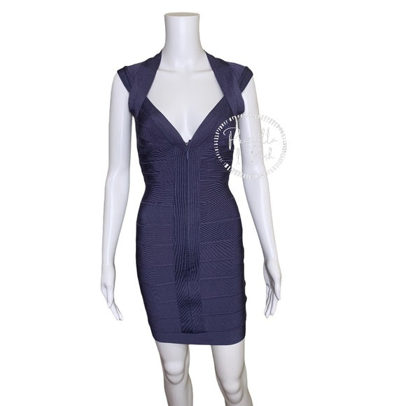 HERVÉ LÉGER Zip-front bandage dress indigo blue