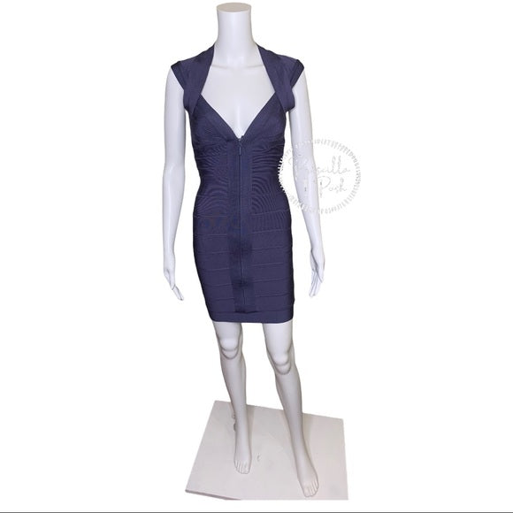 HERVÉ LÉGER Zip-front bandage dress indigo blue