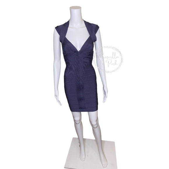 HERVÉ LÉGER Zip-front bandage dress indigo blue